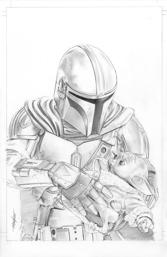 Mike Mayhew Original STAR WARS: THE MANDALORIAN #2 Black and White Cover Art