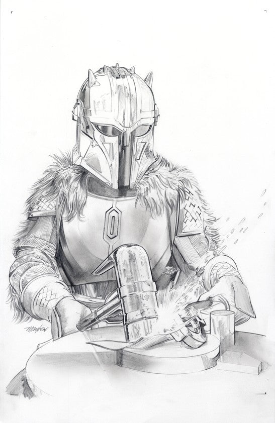 Mike Mayhew Original STAR WARS: THE MANDALORIAN #3 Black and White Cover Art