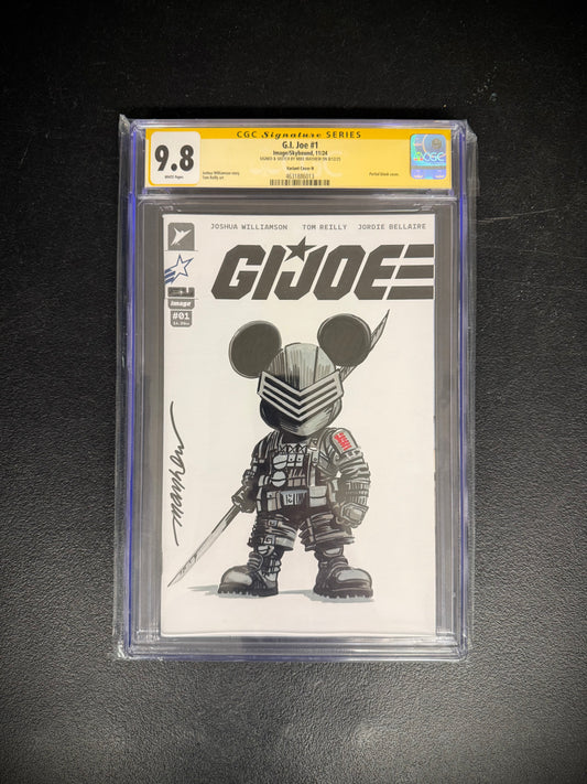 G.I. JOE #1 Mickey Mouse Snake Eyes Sketch Cover Signed CGC Yellow Label 9.8 Graded Slab