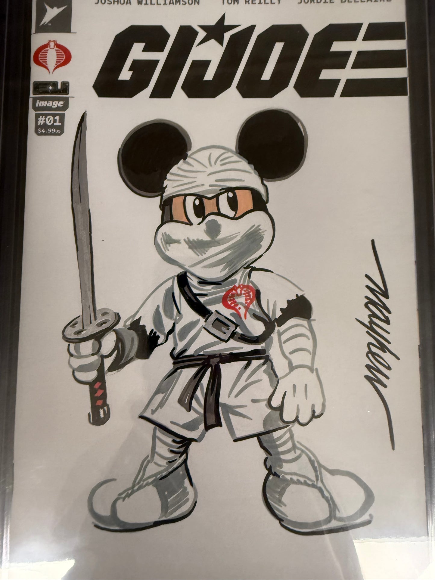 G.I. JOE #1 Mickey Mouse Storm Shadow Sketch Cover Signed CGC Yellow Label 9.8 Graded Slab