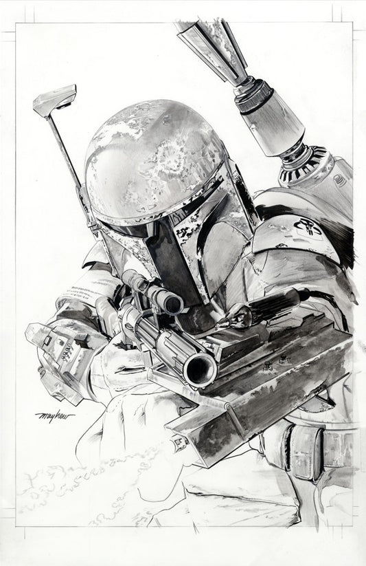 Mike Mayhew Original STAR WARS: WAR OF THE BOUNTY HUNTERS #1  Black and White Cover Art