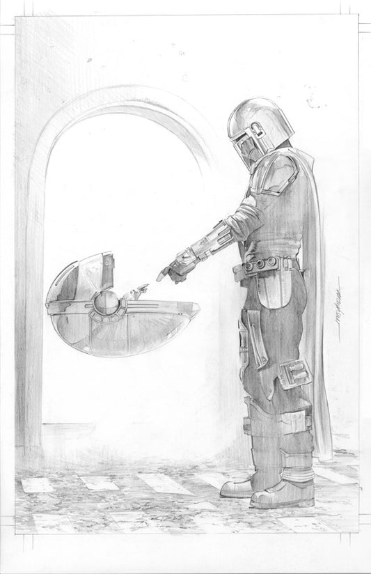Mike Mayhew Original STAR WARS: THE MANDALORIAN #1 Black and White Cover Art