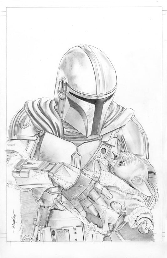 Mike Mayhew Original STAR WARS: THE MANDALORIAN #2 Black and White Cover Art
