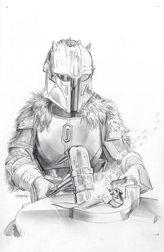 Mike Mayhew Original STAR WARS: THE MANDALORIAN #3 Black and White Cover Art